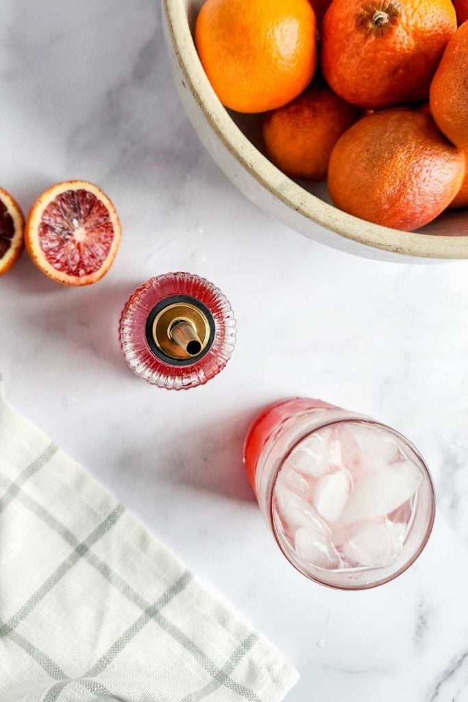 making blood orange soda with homemade syrup.