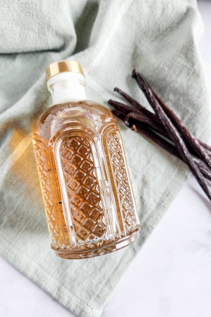 jar of homemade vanilla simple syrup.