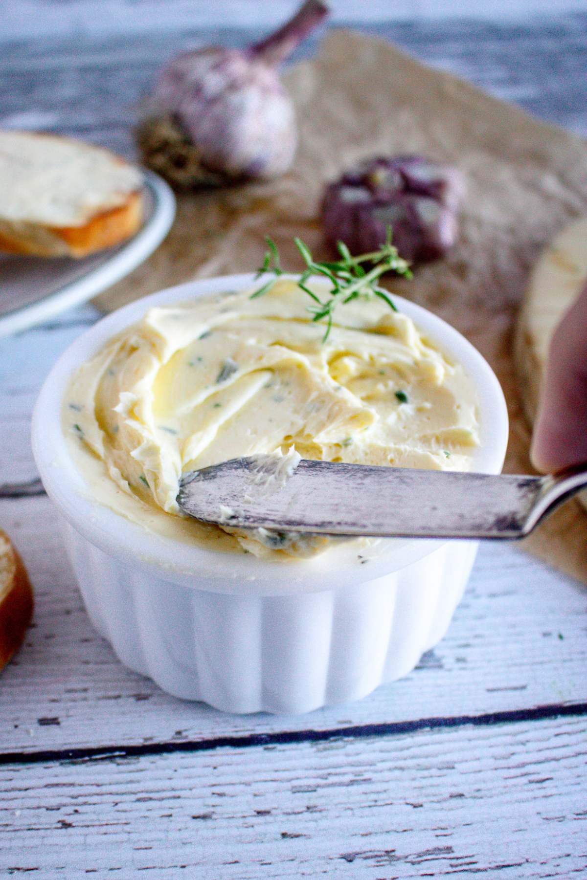 Homemade Roasted Garlic Butter with Fresh Herbs