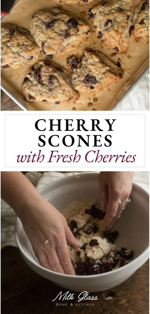 pin for cherry scones with fresh cherries.