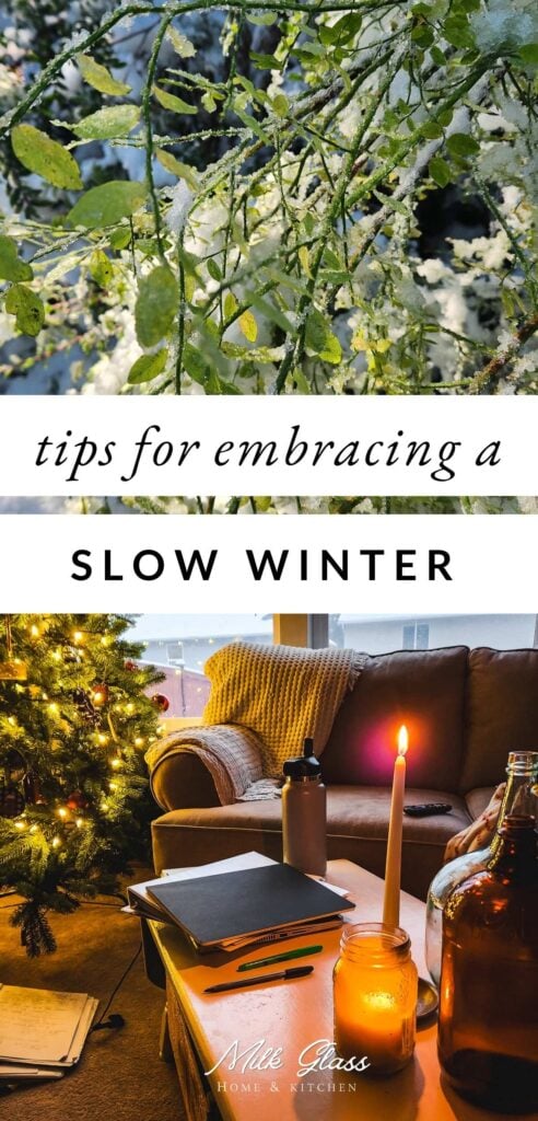 pin that reads tips for embracing a slow winter.