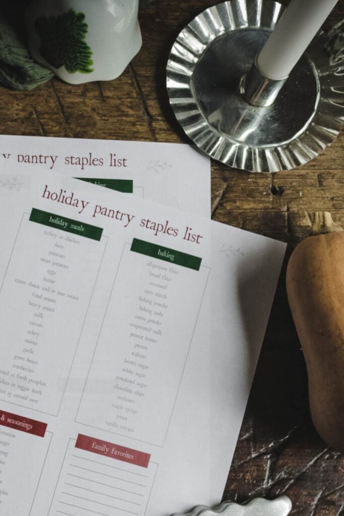list of essential baking ingredients for holiday baking.