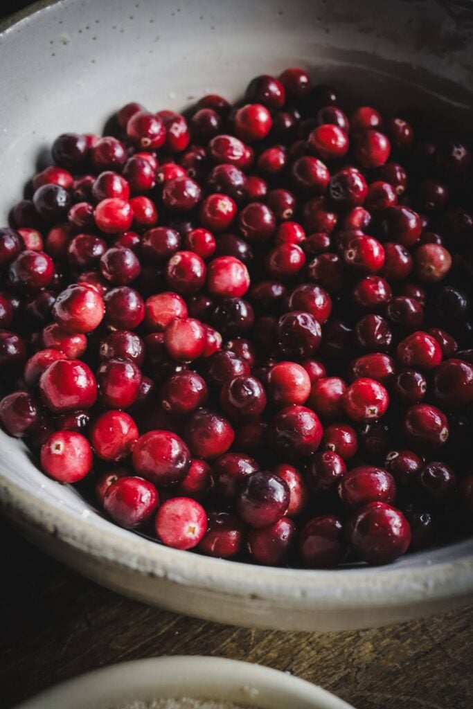 vintage bowl with fresh cranberries.