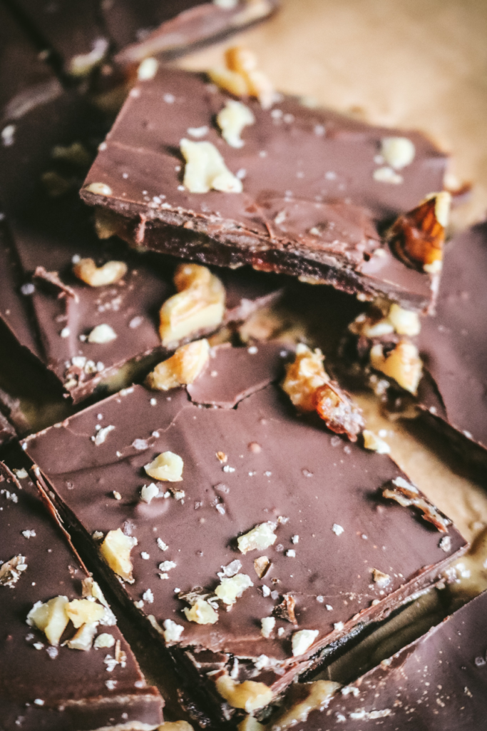 view of homemade date bark stacked on top of each other.
