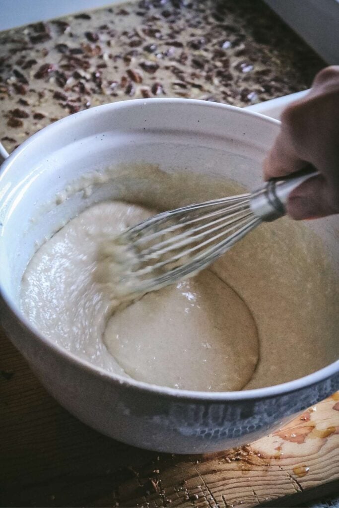 finished cobbler topping in a mixing bowl.
