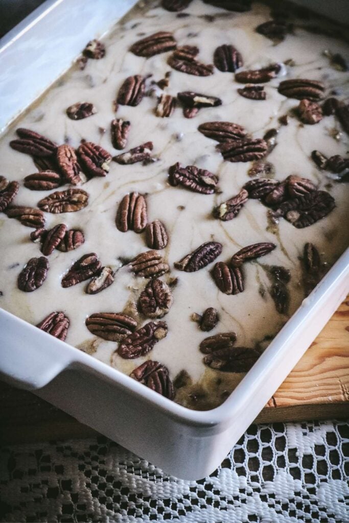 pecan pie cobbler before baking.