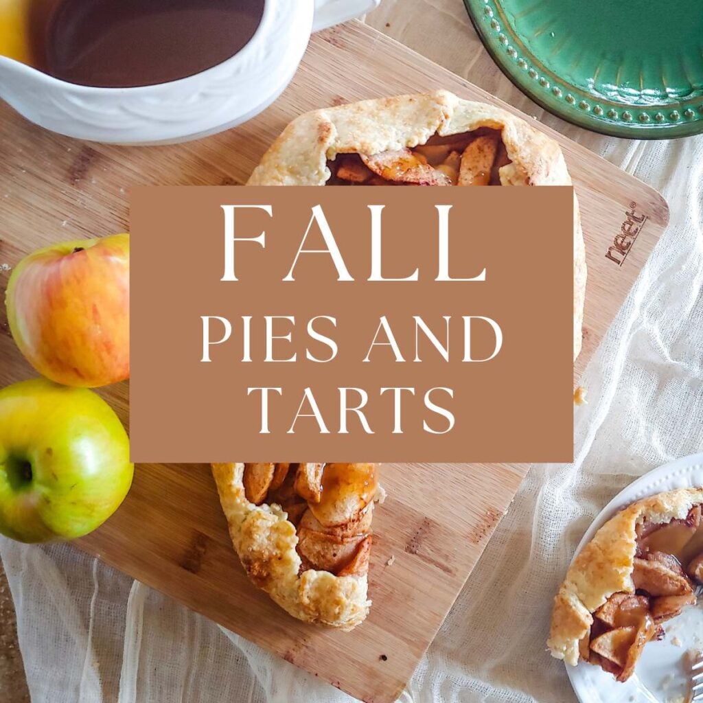 image of a caramel apple galette with the label fall pies and tarts.