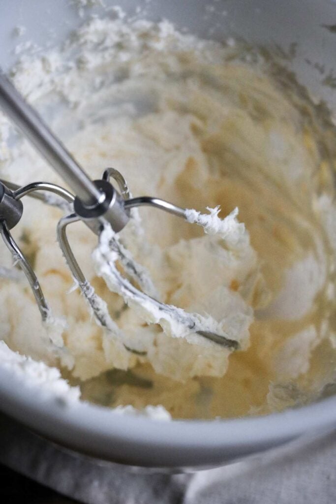creaming cream cheese and butter to make frosting.